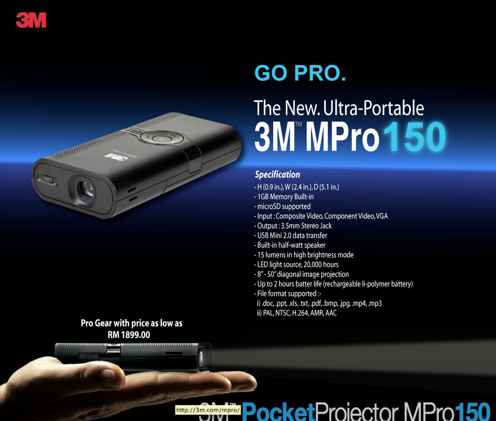 3M MPro 150 Pocket Projector